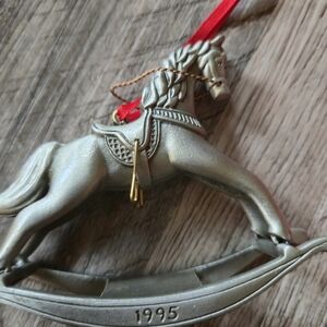 Vtg 1995 Hallmark Pewter Rocking Horse Ornament Anniversary Edition